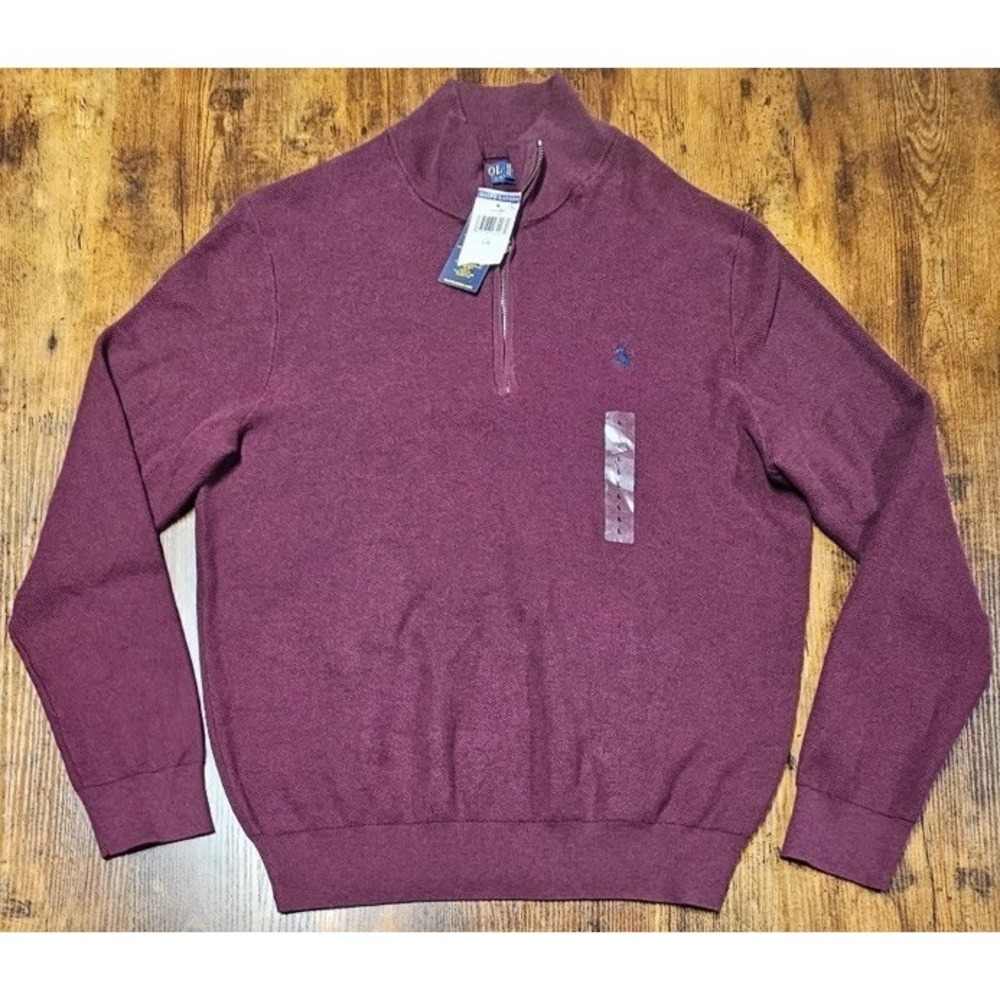 Polo Ralph Lauren Luxury Jersey Quarter Zip Wine Pullover Men's Size Large NWT